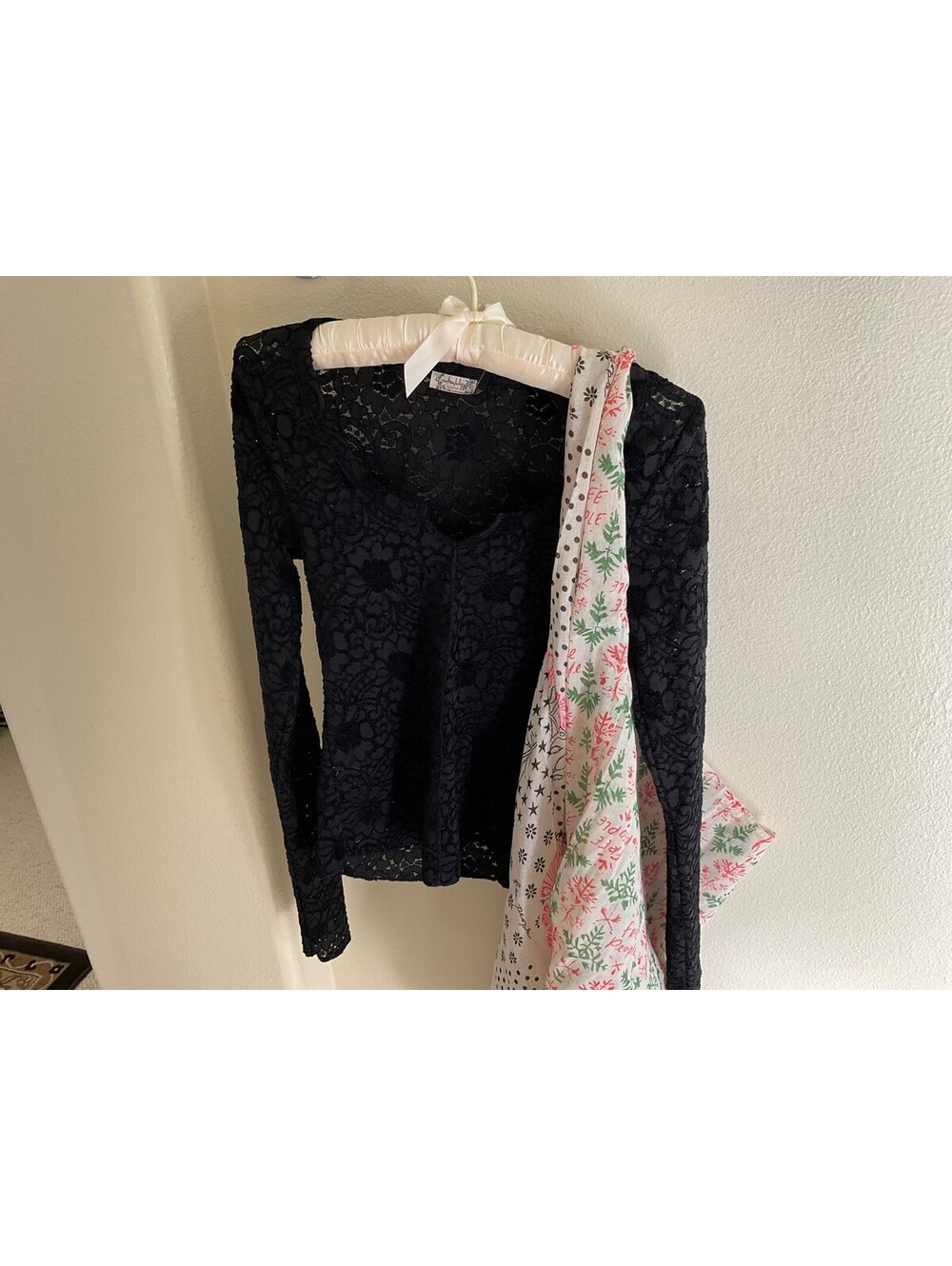 Intimately Free People Cloud Ride Notch Long Sleeve Black Lace XS + Bags (2)